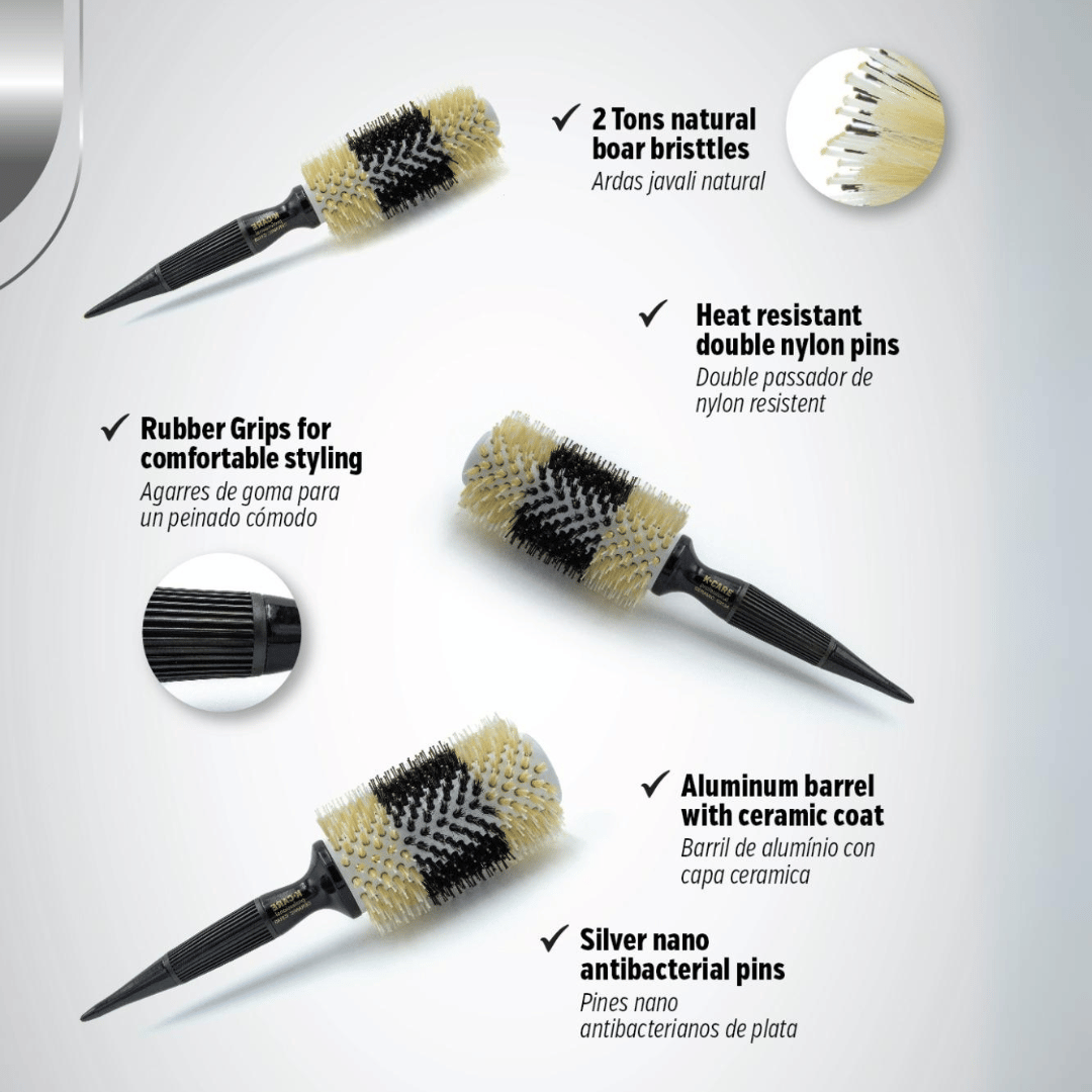 B&W Boar Bristles Ceramic Professional Hair Brush C3125