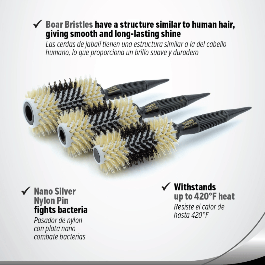 Black and White Boar Bristles Ceramic Professional Hair Brush Set