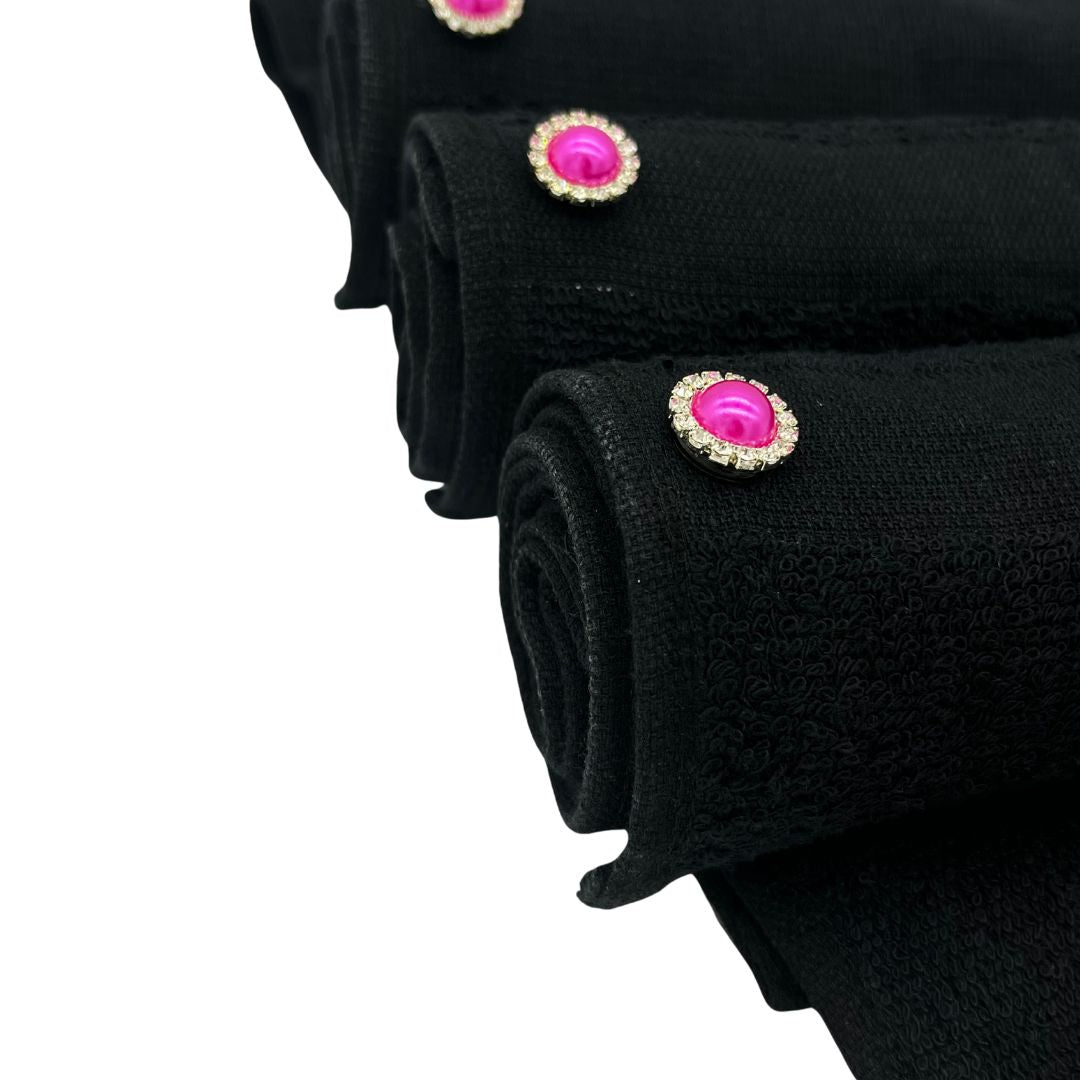 Tech Towel K.Care  Black - With Strass Button Pink (10 units)