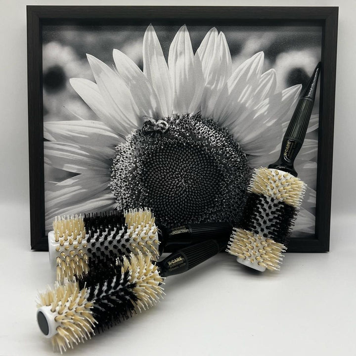 Black and White Boar Bristles Ceramic Professional Hair Brush Set