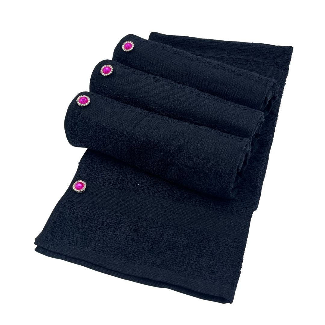 Tech Towel K.Care  Black - With Strass Button Pink (10 units)