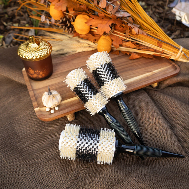 Conjunto de escova de cabelo profissional de cerâmica com cerdas de javali B&amp;W